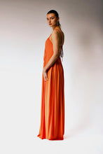 Load image into Gallery viewer, Smocked Orange maxi dress.
Low back maxi dress.
Smocked Dress.
Orange dress.

