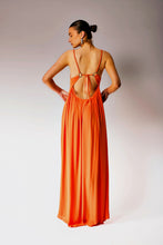 Load image into Gallery viewer, Smocked Orange maxi dress.
Low back maxi dress.
Smocked Dress.
Orange dress.
