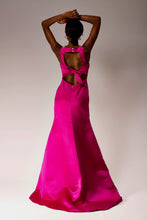 Load image into Gallery viewer, Maxi pink satin duchess evening dress.
Embellished pink dress.
Pink evening dress