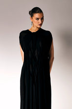 Load image into Gallery viewer, Black smocked dress.
Black maxi dress.