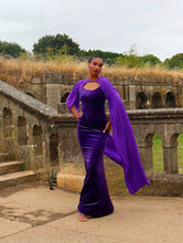 Load image into Gallery viewer, Velvet smocked dress.
Purple maxi dress.
Smocked sleeve dress.
Maxi sleeve purple dress