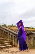 Load image into Gallery viewer, Velvet smocked dress.
Purple maxi dress.
Smocked sleeve dress.
Maxi sleeve purple dress