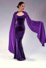Load image into Gallery viewer, Velvet smocked dress.
Purple maxi dress.
Smocked sleeve dress.
Maxi sleeve purple dress