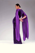 Load image into Gallery viewer, Velvet smocked dress.
Purple maxi dress.
Smocked sleeve dress.
Maxi sleeve purple dress