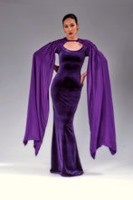 Load image into Gallery viewer, Velvet smocked dress.
Purple maxi dress.
Smocked sleeve dress.
Maxi sleeve purple dress